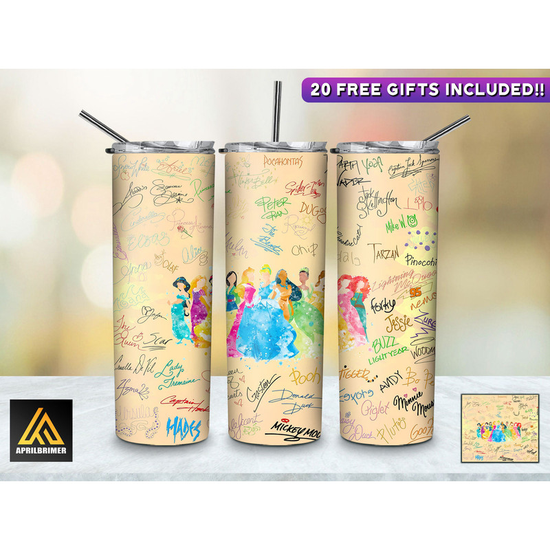 Cartoon Character Signatures Collection 20 Oz Skinny Tumbler StraightTapered Wrap Png Sublimation Instant Download, Cartoon Tumbler Png-14.jpg