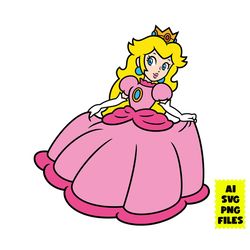 princess peach svg, princess svg, super mario svg, game svg, cartoon svg, ai digital file