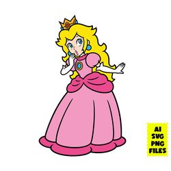 princess svg, princess peach svg, super mario svg, game svg, cartoon svg, ai digital file