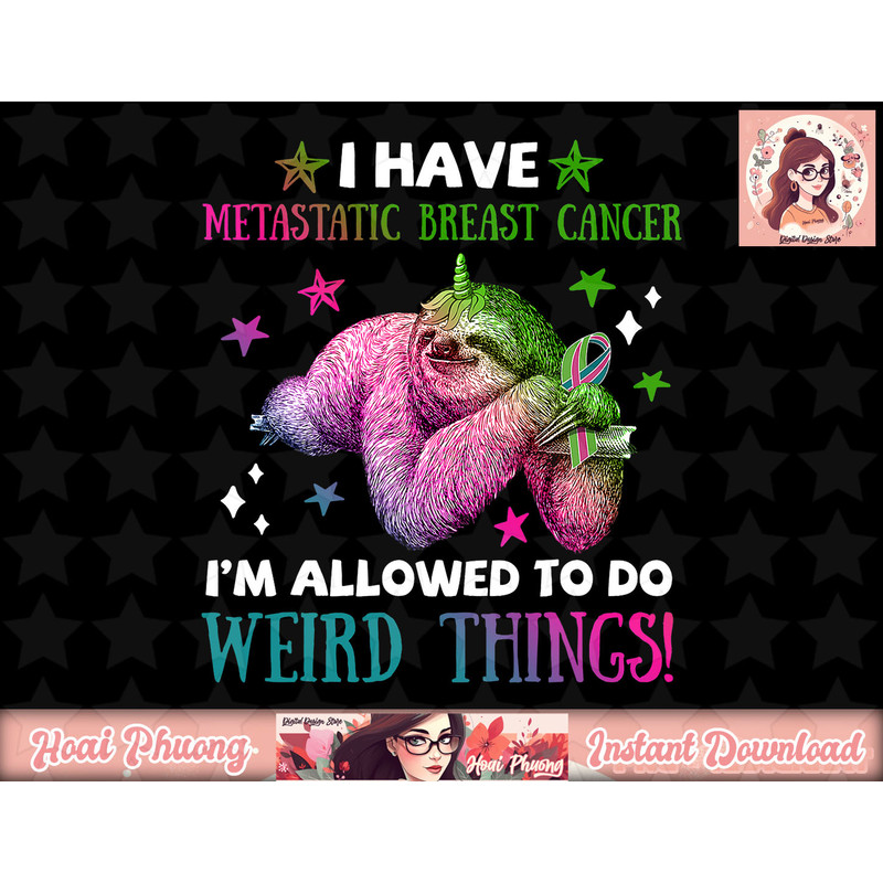 sloth metastatic breast cancer with green teal pink ribbon png, instant download.jpg