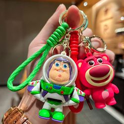 Toy Story Keychain Cartoon PVC Buzz Lightyear Woody Alien Strawberry Bear Boys Girls Bag Car Pendant Jewelry
