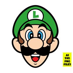 super mario svg, luigi head svg, funny mario svg, mario svg, game svg, cartoon svg, ai digital file