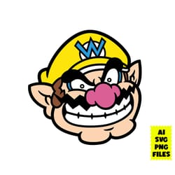 wario face svg, wario svg, super mario svg, funny mario svg, mario svg, game svg, cartoon svg, ai digital file