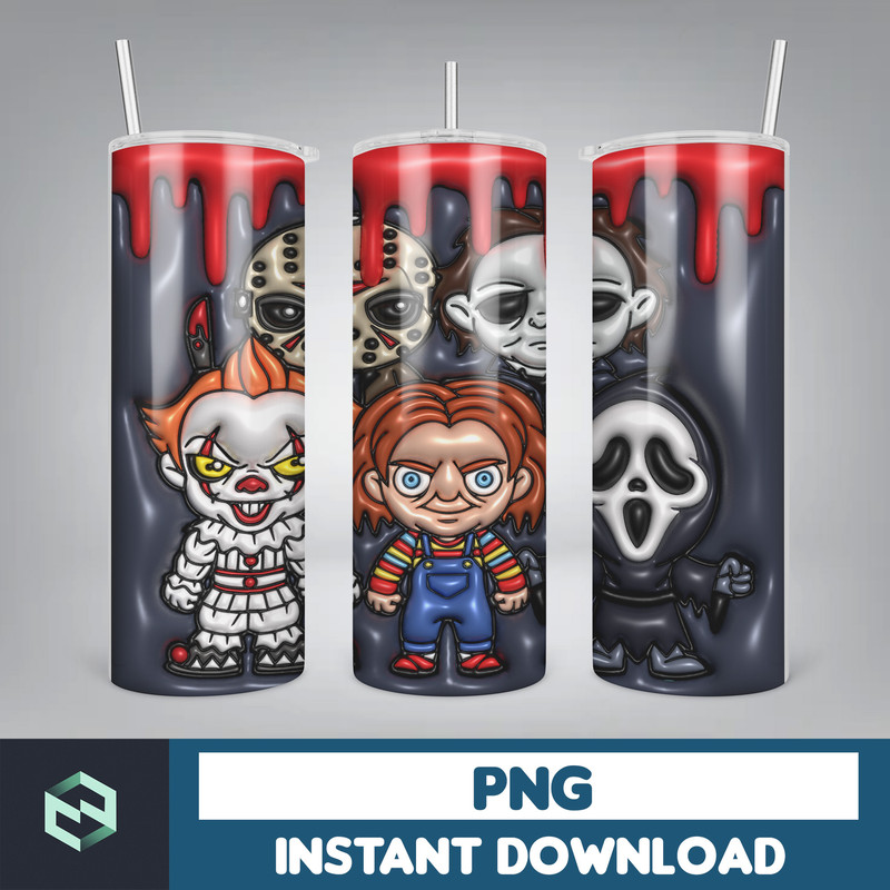 3D Inflated Puff Tumbler Wrap PNG, Horror Movies Tumbler Design, 20oz Tumbler Wrap, Digital Download (7).jpg