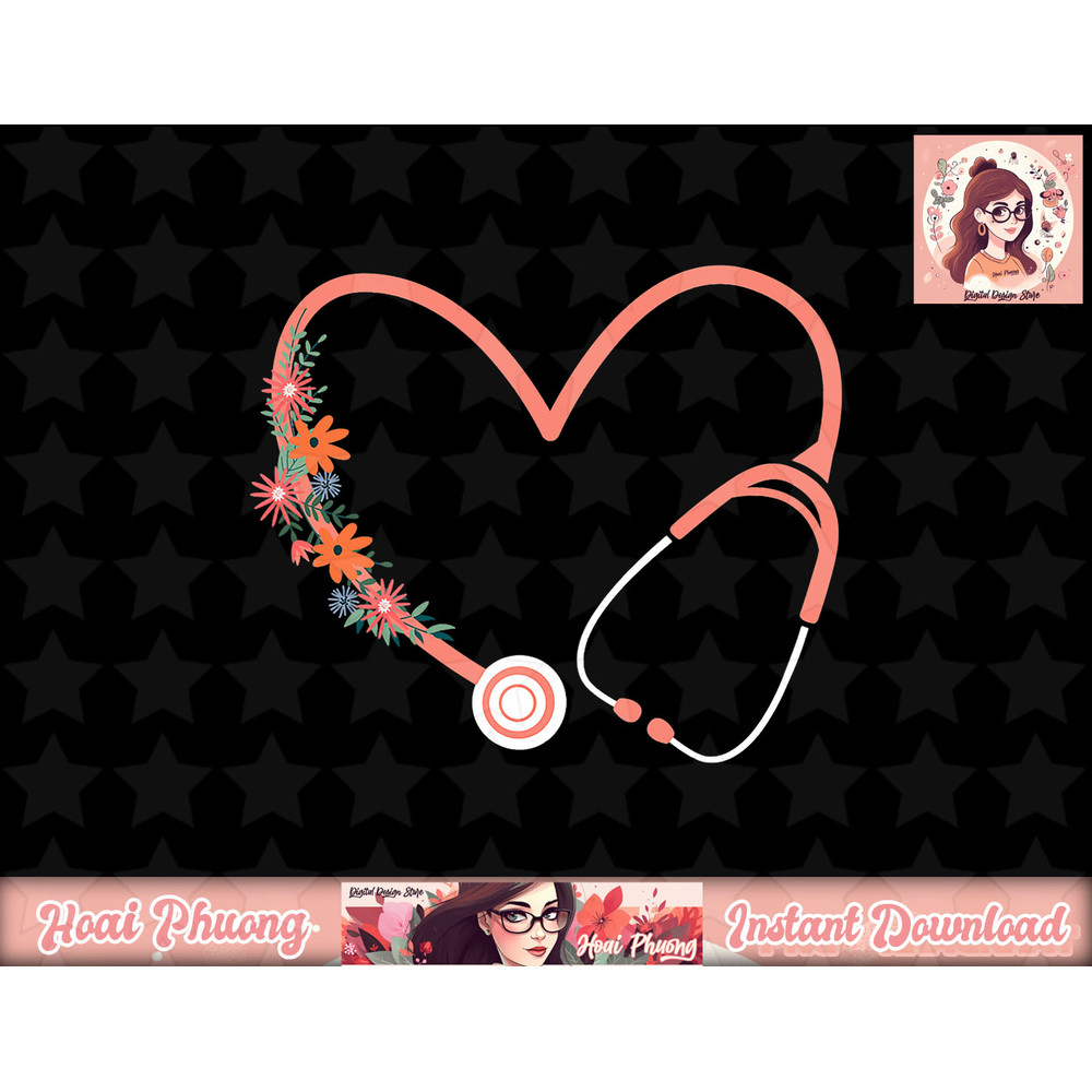 Stethoscope Floral Heart Cute Christmas Gift png, instant download.jpg