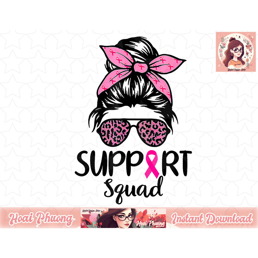 Support Squad Messy Bun Leopard Pink Breast Cancer Awareness png, instant download.jpg