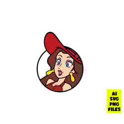 pauline face svg, pauline svg, super mario svg, funny mario svg, mario svg, game svg, cartoon svg, ai png digital file