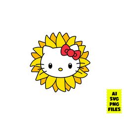 hello kitty sunflower svg, hello kitty svg, hello kitty face svg, sunflower svg, cartoon svg, ai png digital file