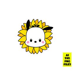 pochacco sunflower svg, pochacco svg, hello kitty svg, pochacco face svg, sunflower svg, cartoon svg, ai digital file