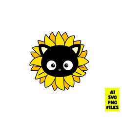 chococat sunflower svg, chococat svg, hello kitty svg, chococat face svg, sunflower svg, cartoon svg, ai digital file