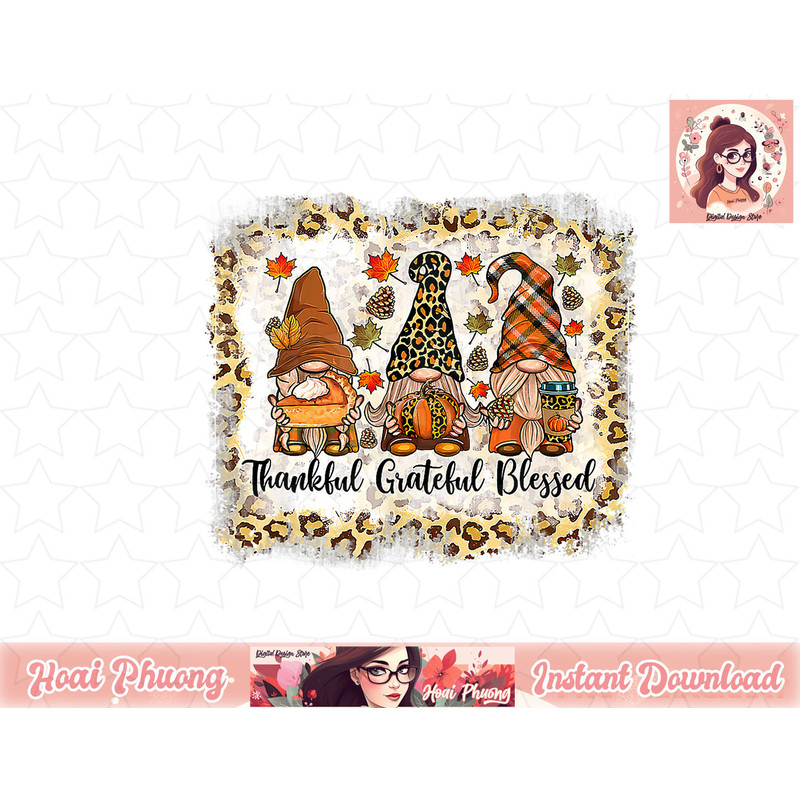Thankful Grateful Blessed Thanksgiving Gnome Leopard Women png, instant download.jpg