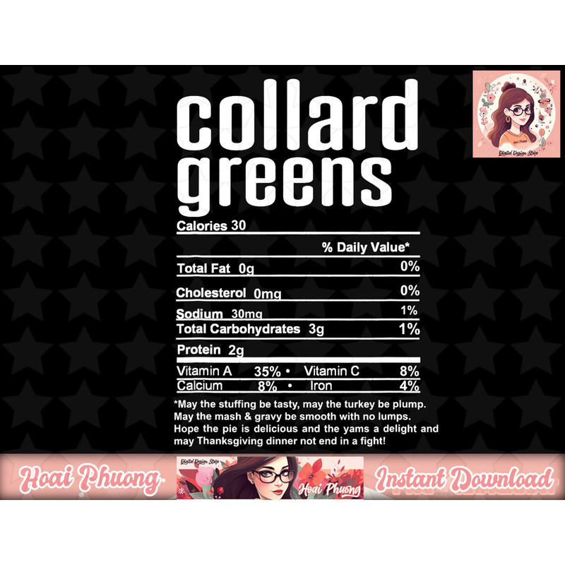 Thanksgiving Christmas Collard Greens Nutritional Facts png, instant download.jpg