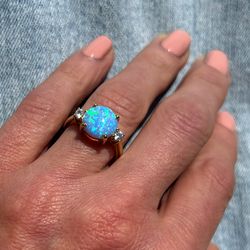 blue opal ring - october birthstone - gold ring - engagement ring - opal jewelry - cocktail ring - statement ring
