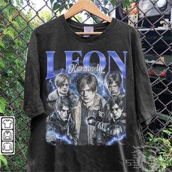 Blue Leon Vintage Shirt, Leon Kennedy Residence Evil 2 4 Remake 90s Y2K Sweatshirt, Leon Gift For Fan Horror Games Unise