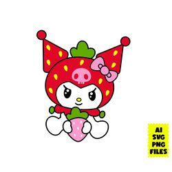 strawberry kuromi svg, strawberry svg, kuromi svg, hello kitty svg, cartoon svg, ai digital file