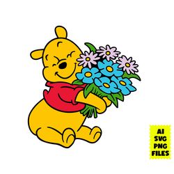 winnie the pooh flowers svg, winnie the pooh svg, pooh bear svg, bear svg, pooh svg, cartoon svg, ai digital file