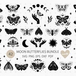 butterfly bundle svg, boho moon moths butterfly bundle svg, boho moon moths