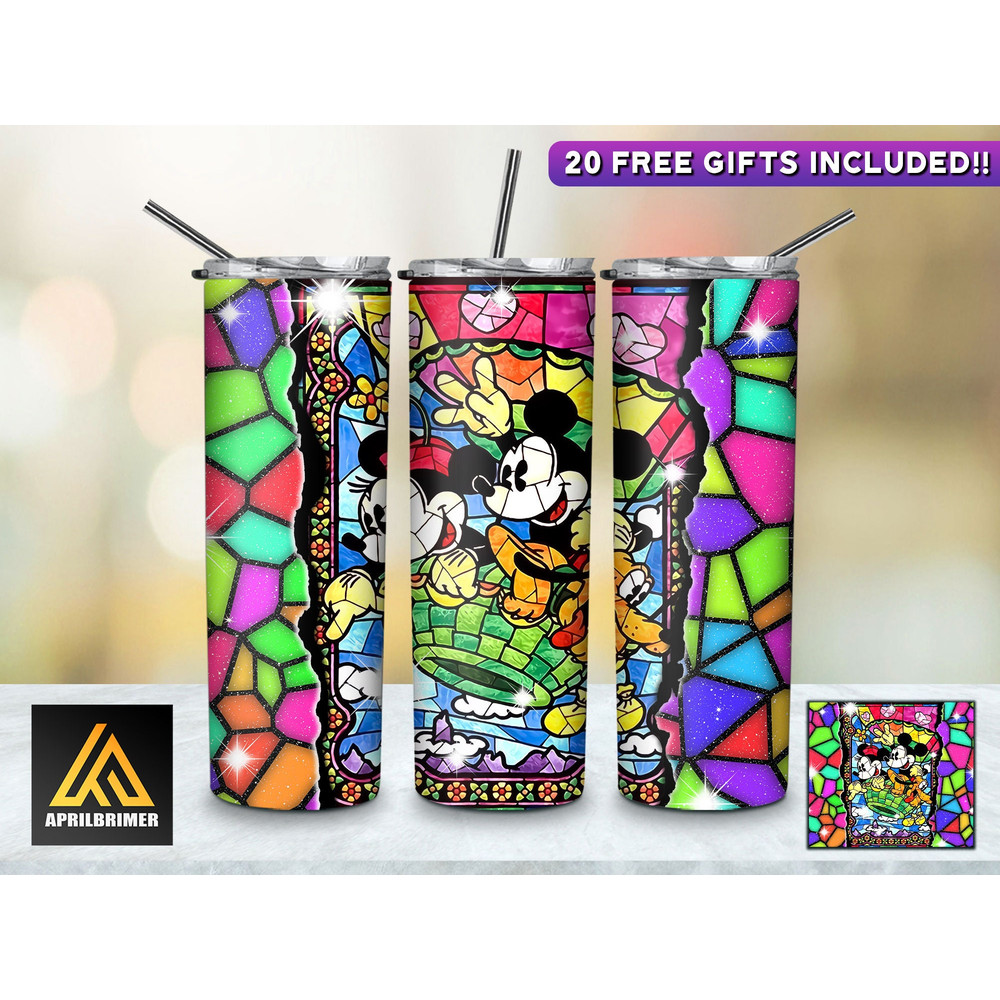 Cartoon Stained Glass 20 Oz Skinny Tumbler StraightTapered Wrap Png Sublimation Design, Cartoon Tumbler PNG File Digital Download-6.jpg