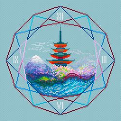 JAPANESE SPRING Cross stitch pattern PDF SEASONS IN A CLOCK SERIES by CrossStitchingForFun Instant Download