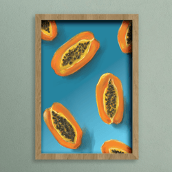 Papayas Fruit Art Print Juicy Orange Digital Food Interior Painting