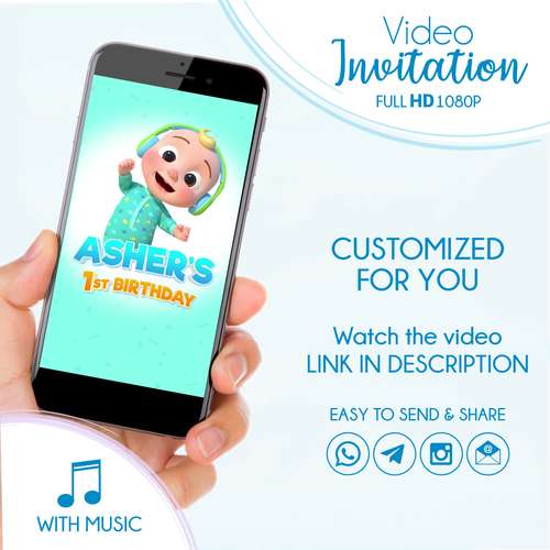 Cocomelon Video Invite, Fun Cocomelon Party Invite, Customizable Birthday Invitation