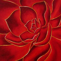 Succulent oil painting, red succulent, cactus art, botanical plant art, nature art, floral art, artwork by Inna Esina