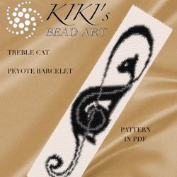treble clef cat peyote bracelet cuff pattern, peyote pattern for bracelet in pdf, pattern - instant download
