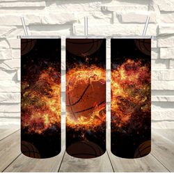 basketball flames tumbler, basketball flames skinny tumbler, basketball on fire tumbler