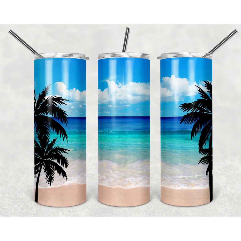 Beach Summer Ocean tumbler, Beach Summer Ocean Skinny Tumbler.png