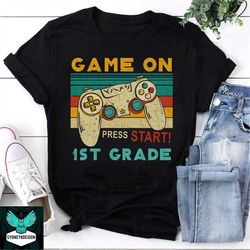 game on press start 1st grade vintage t-shirt, gamer shirt, back to school shirt, primary school shirt, school day shirt