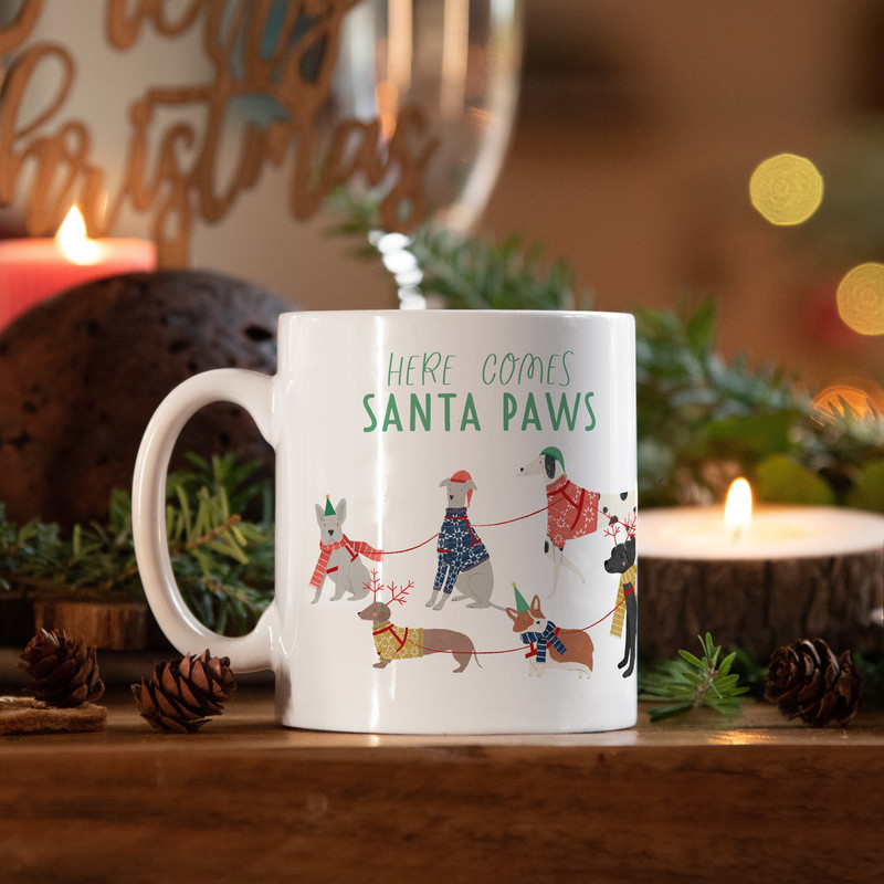 Christmas dog mug Santa paws illustration with sleigh dog lover gift for her dog owner gift for him dog mom gift - 1.jpg
