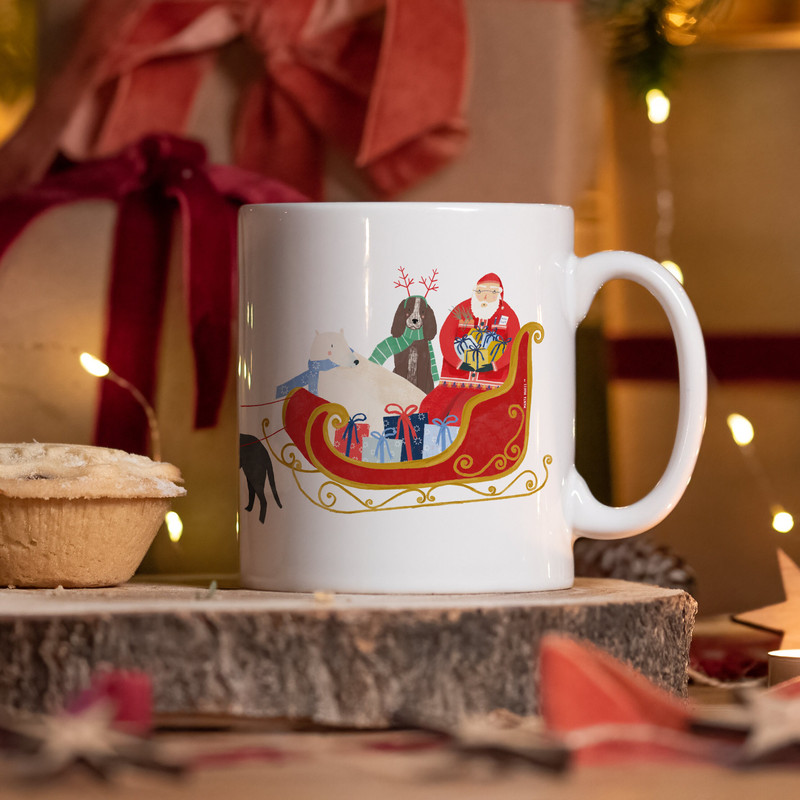 Christmas dog mug Santa paws illustration with sleigh dog lover gift for her dog owner gift for him dog mom gift - 2.jpg