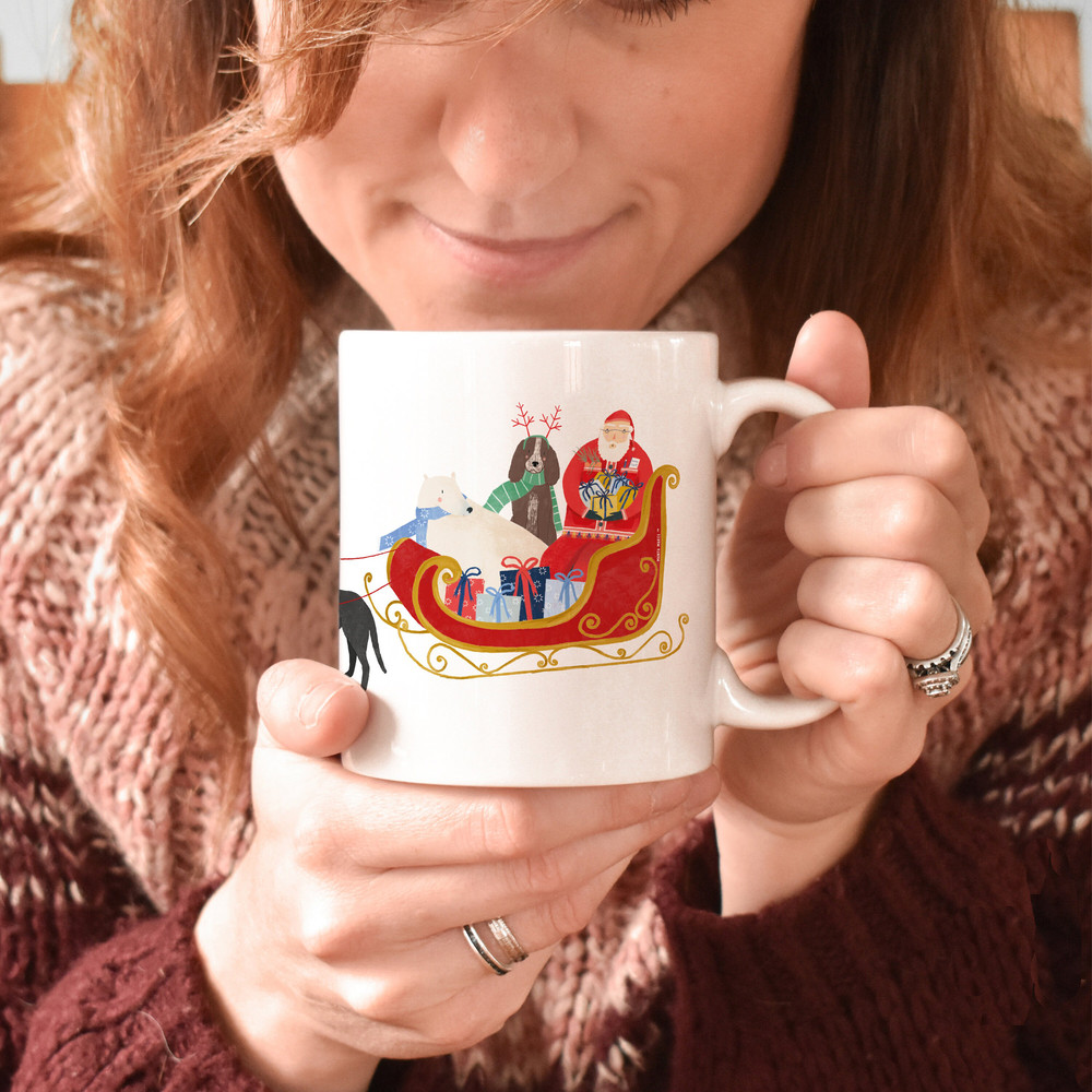 Christmas dog mug Santa paws illustration with sleigh dog lover gift for her dog owner gift for him dog mom gift - 5.jpg