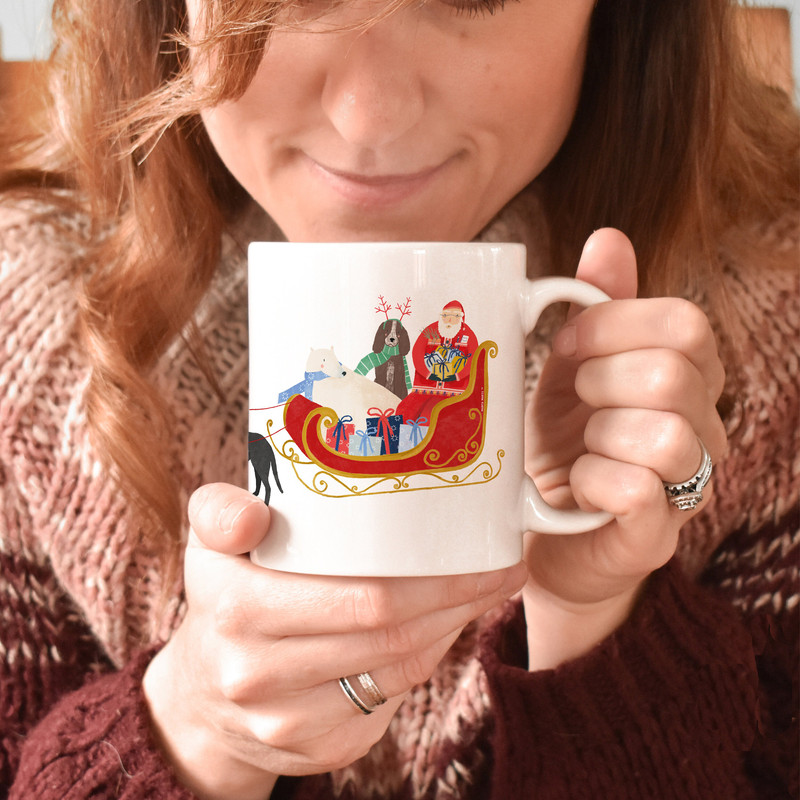 Christmas dog mug Santa paws illustration with sleigh dog lover gift for her dog owner gift for him dog mom gift - 5.jpg