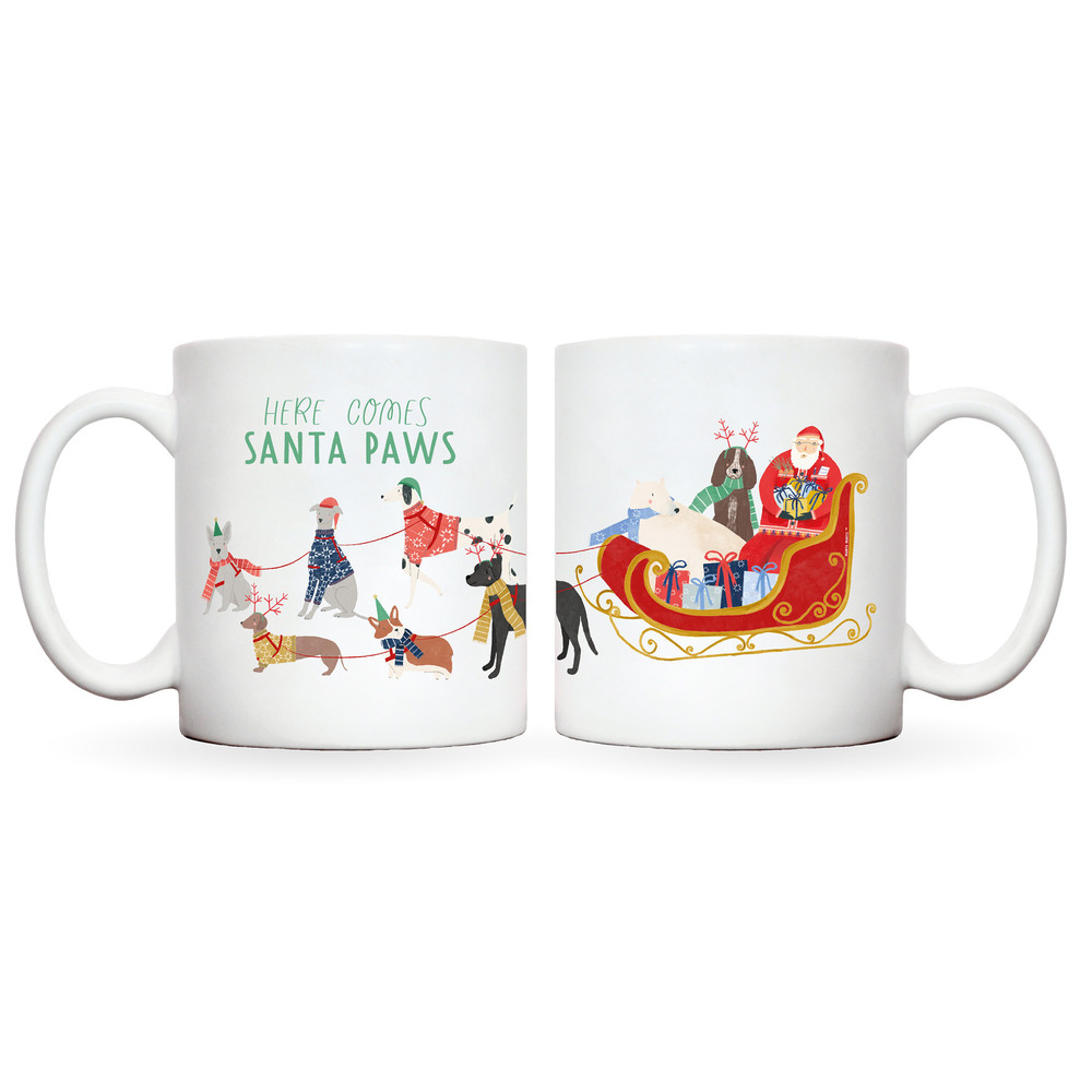 Christmas dog mug Santa paws illustration with sleigh dog lover gift for her dog owner gift for him dog mom gift - 8.jpg
