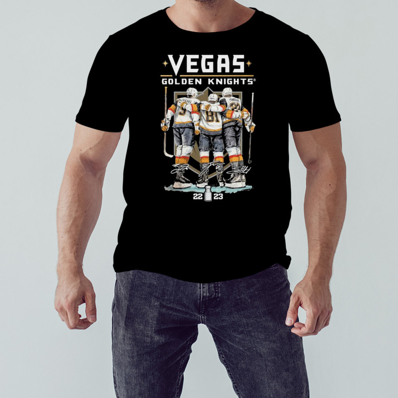 Vegas Hockey Jack Eichel Jonathan Marchessault And Shea Theodore 2023 Signatures Shirt, Shirt For Men Women