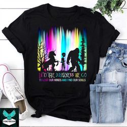 bigfoot alien unicorn into the darkness we go to lose our minds vintage t-shirt , adventure shirt, bigfoot shirt, alien