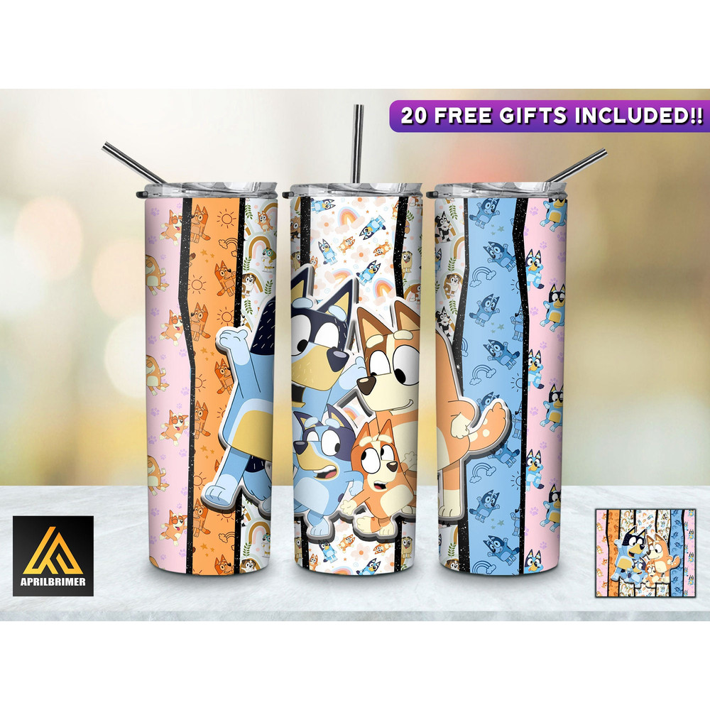 Happy Hound Bluey tumbler, Bluey skinny tumbler, Cartoon Characters skinny tumbler.jpg