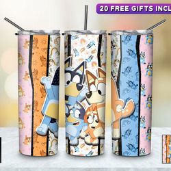 happy hound bluey tumbler, bluey skinny tumbler, cartoon characters skinny tumbler