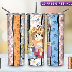 learning through play bluey tumbler, bluey skinny tumbler, cartoon characters skinny tumbler
