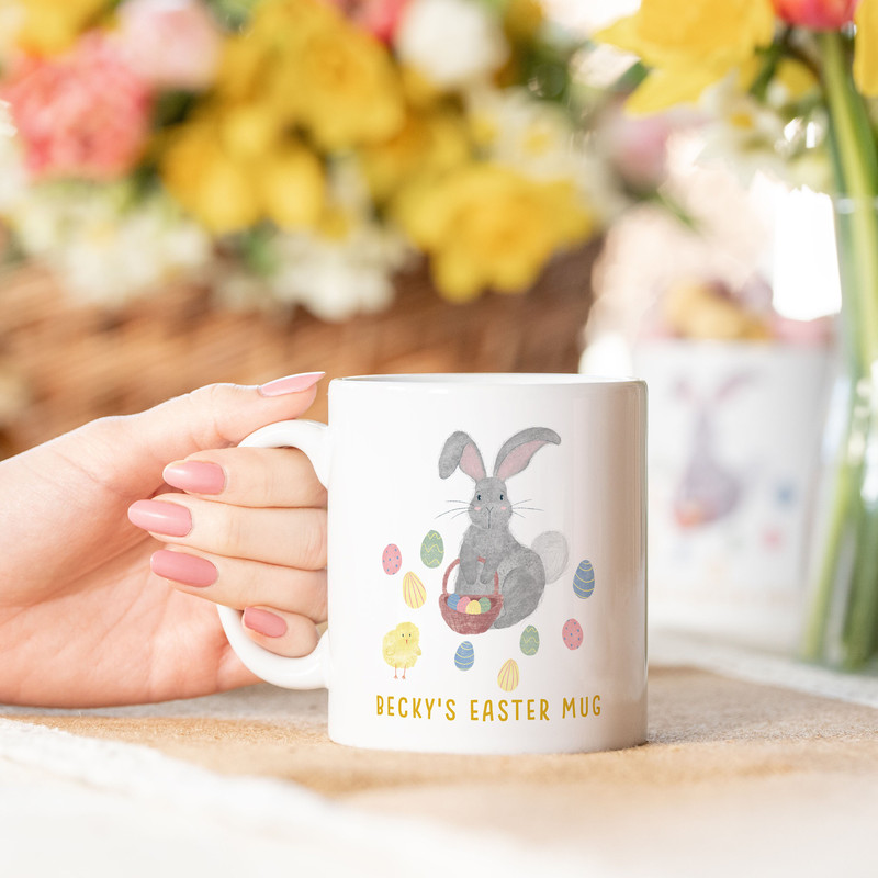 Personalised Easter mug gift Easter bunny mug Easter decor for basket cute hand drawn kids mug Easter cup bunny mug design - 2.jpg