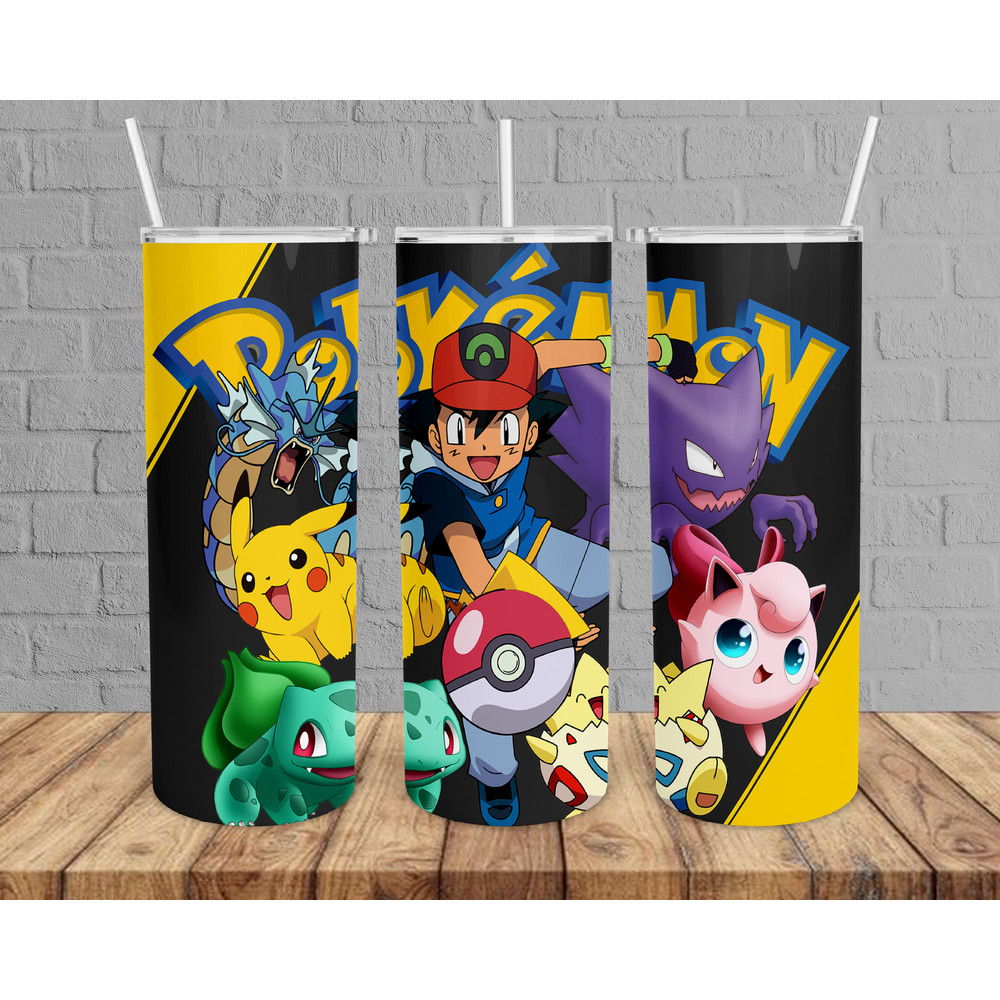Pokemon Tumbler, Pokemon Skinny Tumbler, Pikachu Monsters Tumbler.png