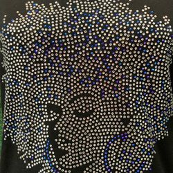 afro lady blue ab rhinestone shirt, rhinestone shirts, bling shirt, black history month, black woman tshirt, bling tee