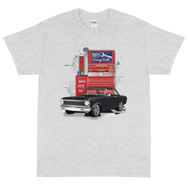 1963 Tuxedo Black Chevrolet Chevy II Nova Garage Built Printed T-Shirt - 5.jpg