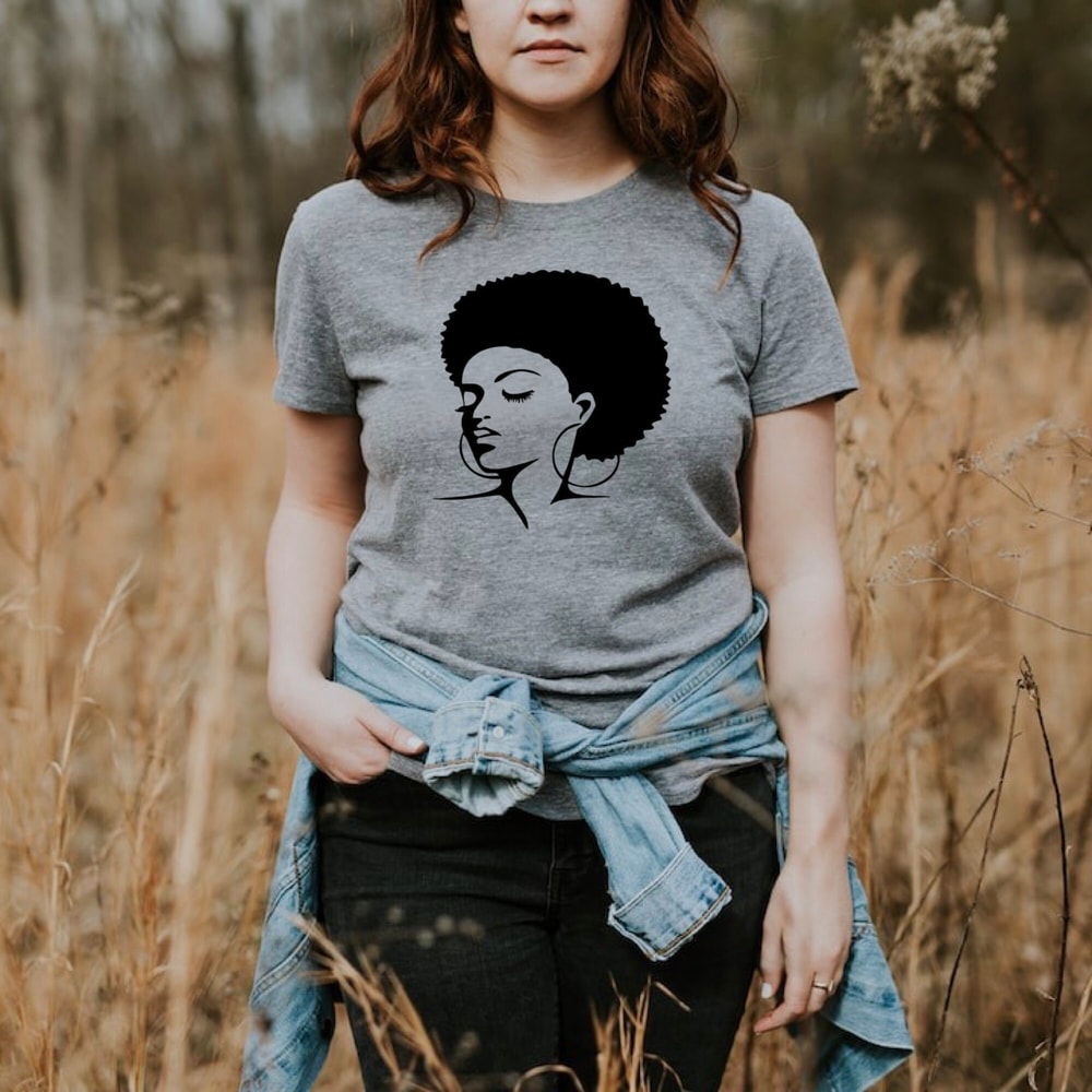 Afro Woman Art T-Shirt Black Woman Shirt, Afro Girl Shirt, Black Lady Shirt, Afro Women T-shirt, Black Woman T-shirt, Black Afro Woman Gift - 4.jpg