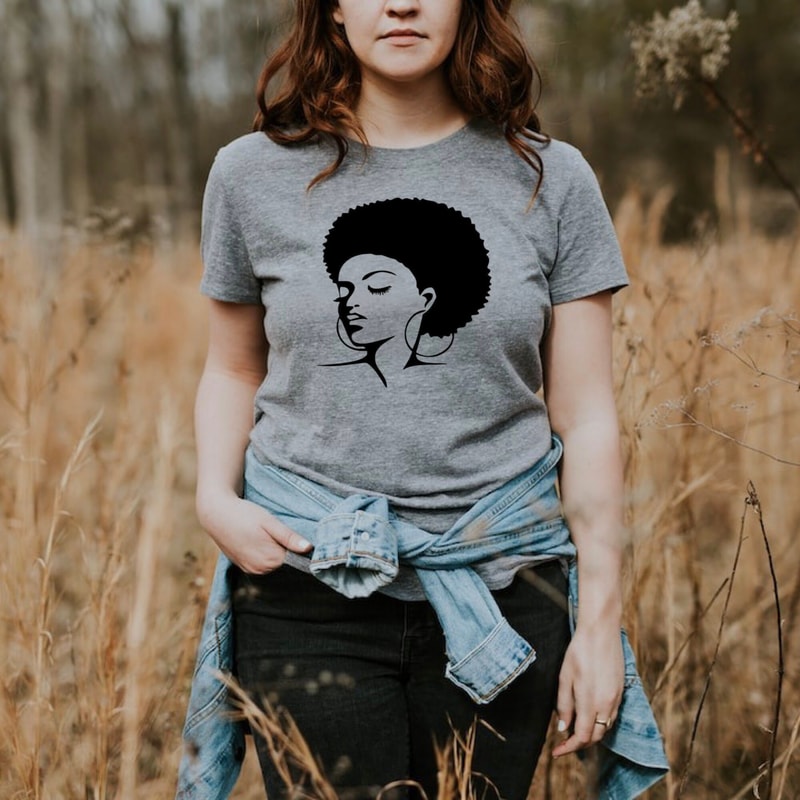 Afro Woman Art T-Shirt Black Woman Shirt, Afro Girl Shirt, Black Lady Shirt, Afro Women T-shirt, Black Woman T-shirt, Black Afro Woman Gift - 4.jpg