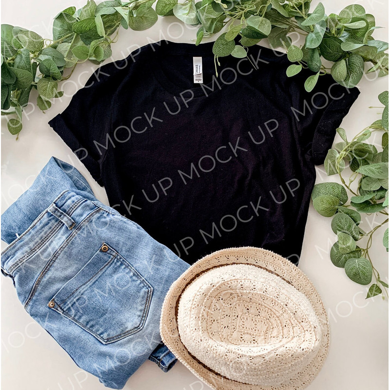 Bella Canvas 3001 Mockup Flat Lay Bella and Canvas T-Shirt 3001 Mockup Bella & Canvas Black Tshirt Mockup Plain Tshirt Photo Flat - 2.jpg
