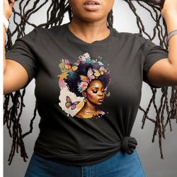 black butterfly jersey short sleeve tee, women tee, women t-shirt, black women t-shirt, black girl gifts, gifts for her,