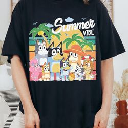 bluey heeler family summer vibes comfort colors shirt, bluey family summer retro