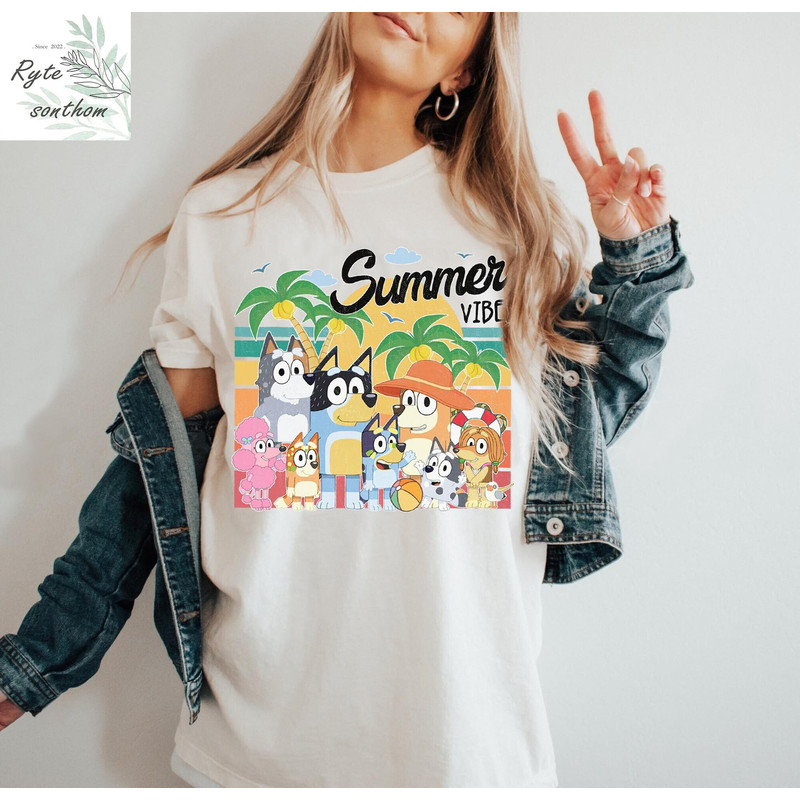 Bluey - Heeler Family Summer Vibes Comfort Colors® Shirt, Bluey Family Summer Retro Shirt, The Heeler Family Shirt, Bluey Clothes - 2.jpg